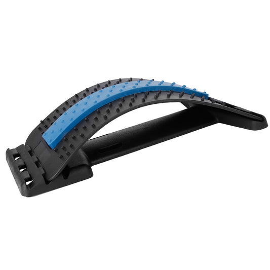black and blue multi-level lumbar back stretcher device